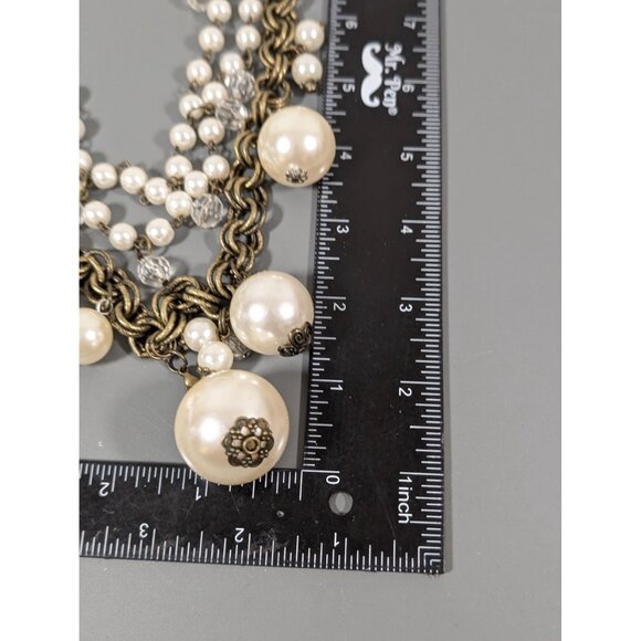 Dark Bronze Tone Faux Pearl Multi Chain Necklace Chunky Statement Bold 17.5" - Picture 9 of 9